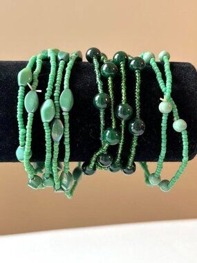 Green beaded bracelets set -11 individual bracelets